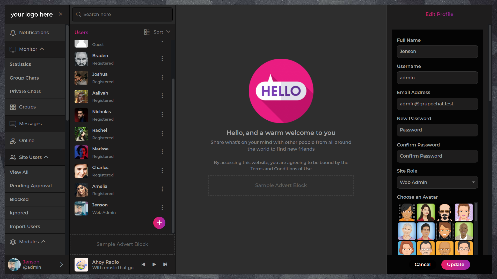 Grupo Chat - Chat Room & Private Chat - Video Chat & Audio Chat - AI Chat - PHP Group Chat Code